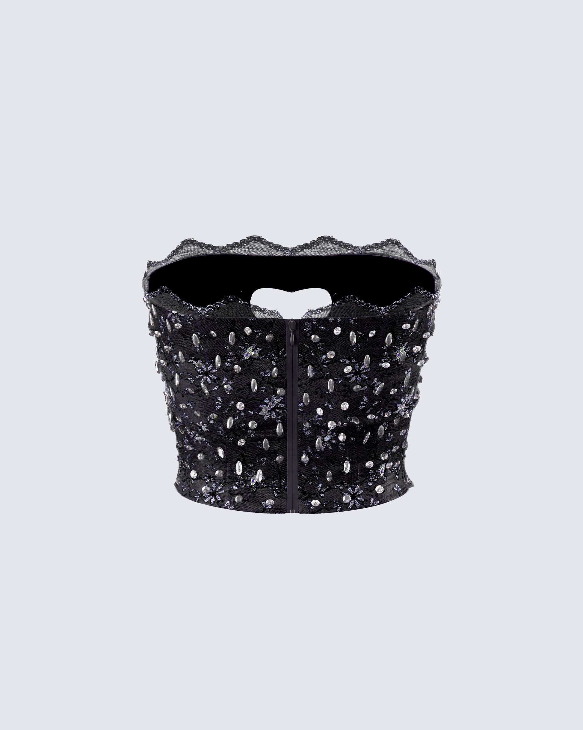Love Hand Beaded Rhinestone Black Corset Top product front