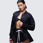 Khione Black Flight Satin Cropped Bomber Jacket