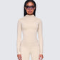 Jyn Khaki Jersey Long Sleeve Top model front