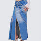 Briony Blue Denim Frayed Maxi Skirt