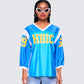 Bea Blue Graphic Sports Jersey Top model front