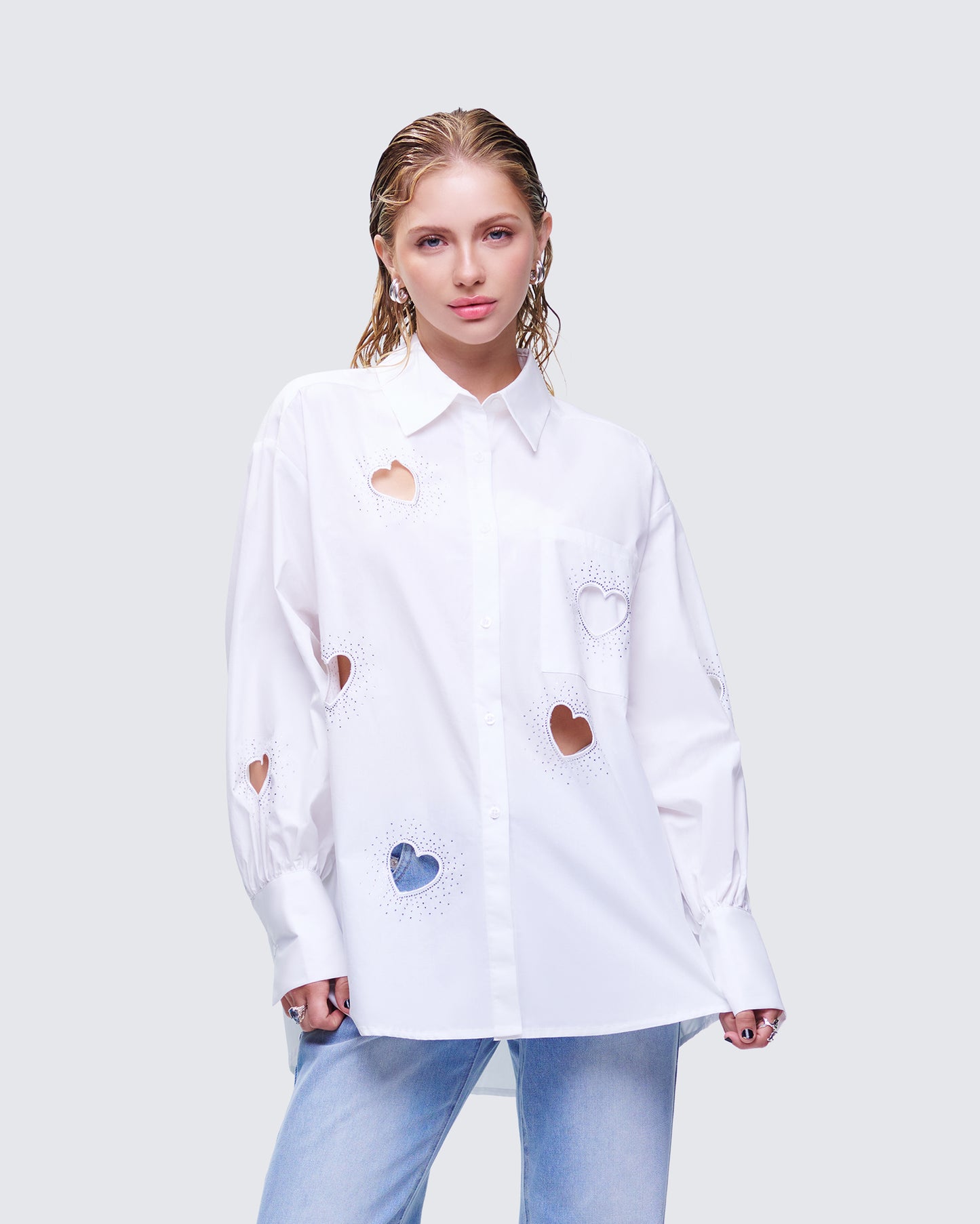 Rafaela White Heart Diamante Shirt