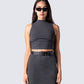 Nico Grey Jersey Mock Neck Top model front