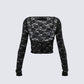 Esmarie Black Lace Sheer Long Sleeve Top