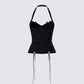 Yelina Black Halter Lace Up Top