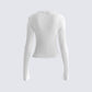 Emil White Plisse Long Sleeve Top