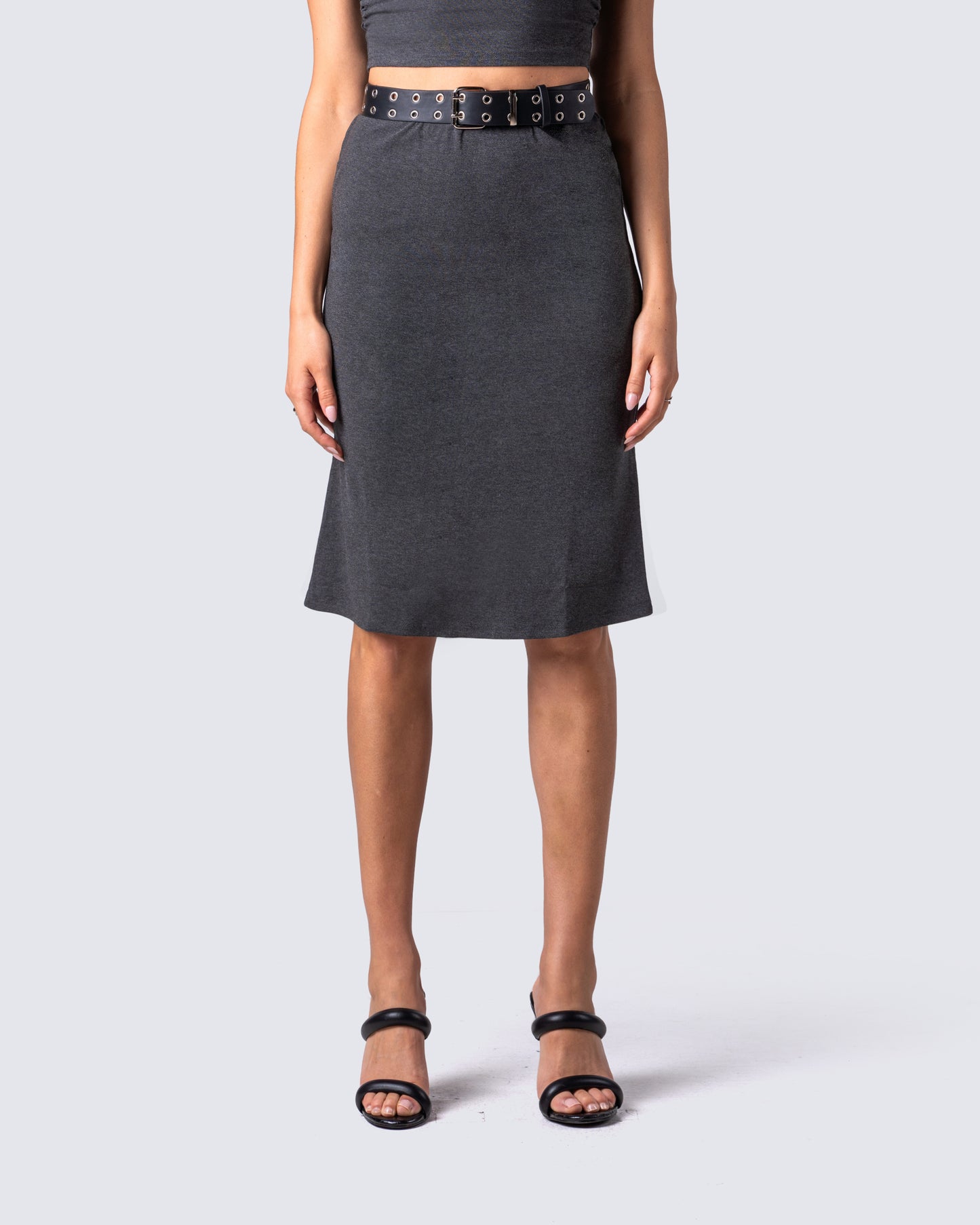 Nico Grey Jersey Midi Skirt model front