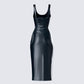 Maia Black Vegan Leather Midi Dress