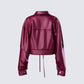 Zui Maroon Vegan Leather Oversized Cropped Jacket