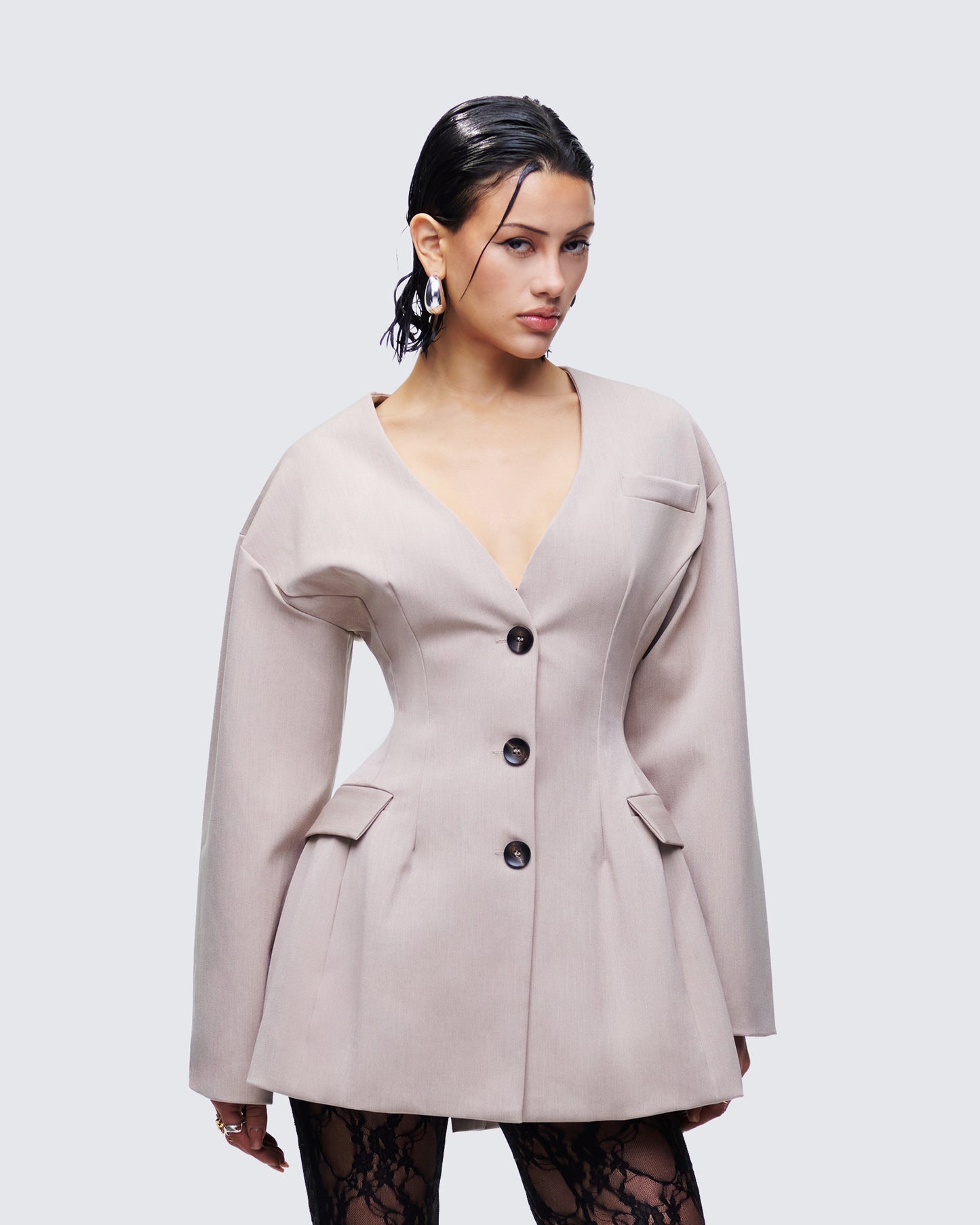 Nahia Brown Cinched Waist Blazer