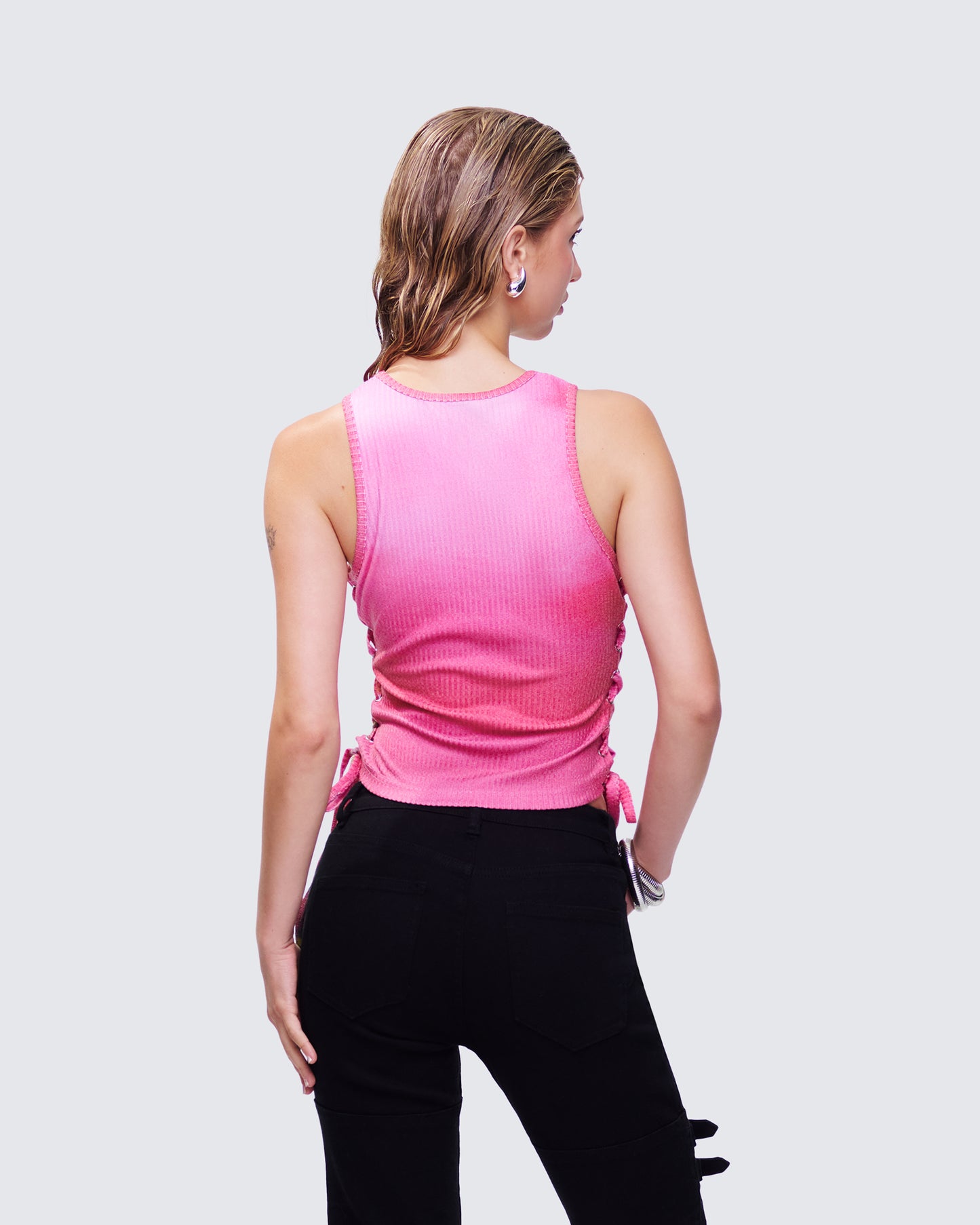 Nixie Pink Lace Up Graphic Tank