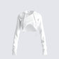 Eleni White Knit Hood Crop Top 3d product front