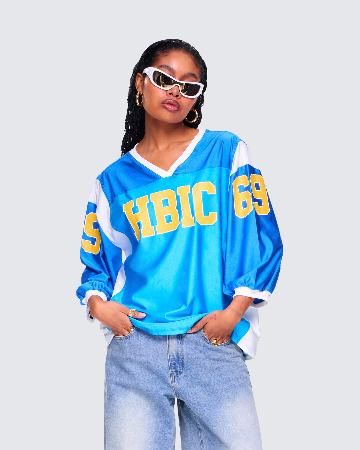Bea Blue Graphic Sports Jersey Top