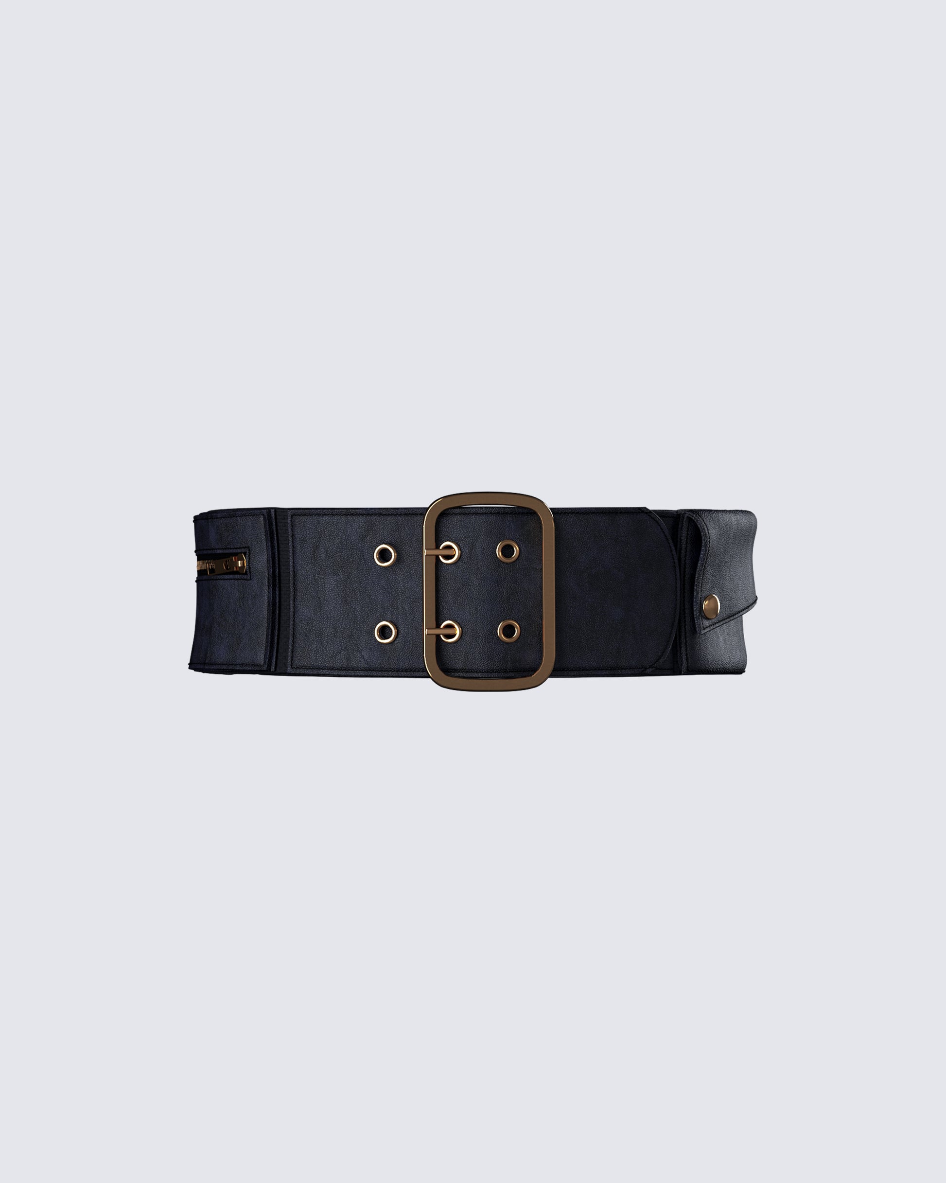 Marina Black Leather Wide Belt 3d product front