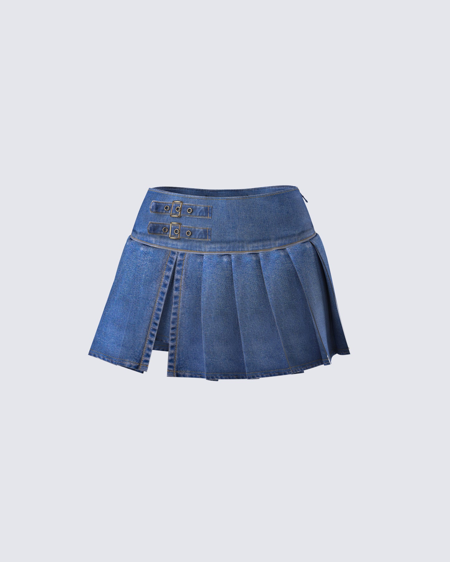 Alazne Blue Denim Pleated Micro Mini Skirt product front
 