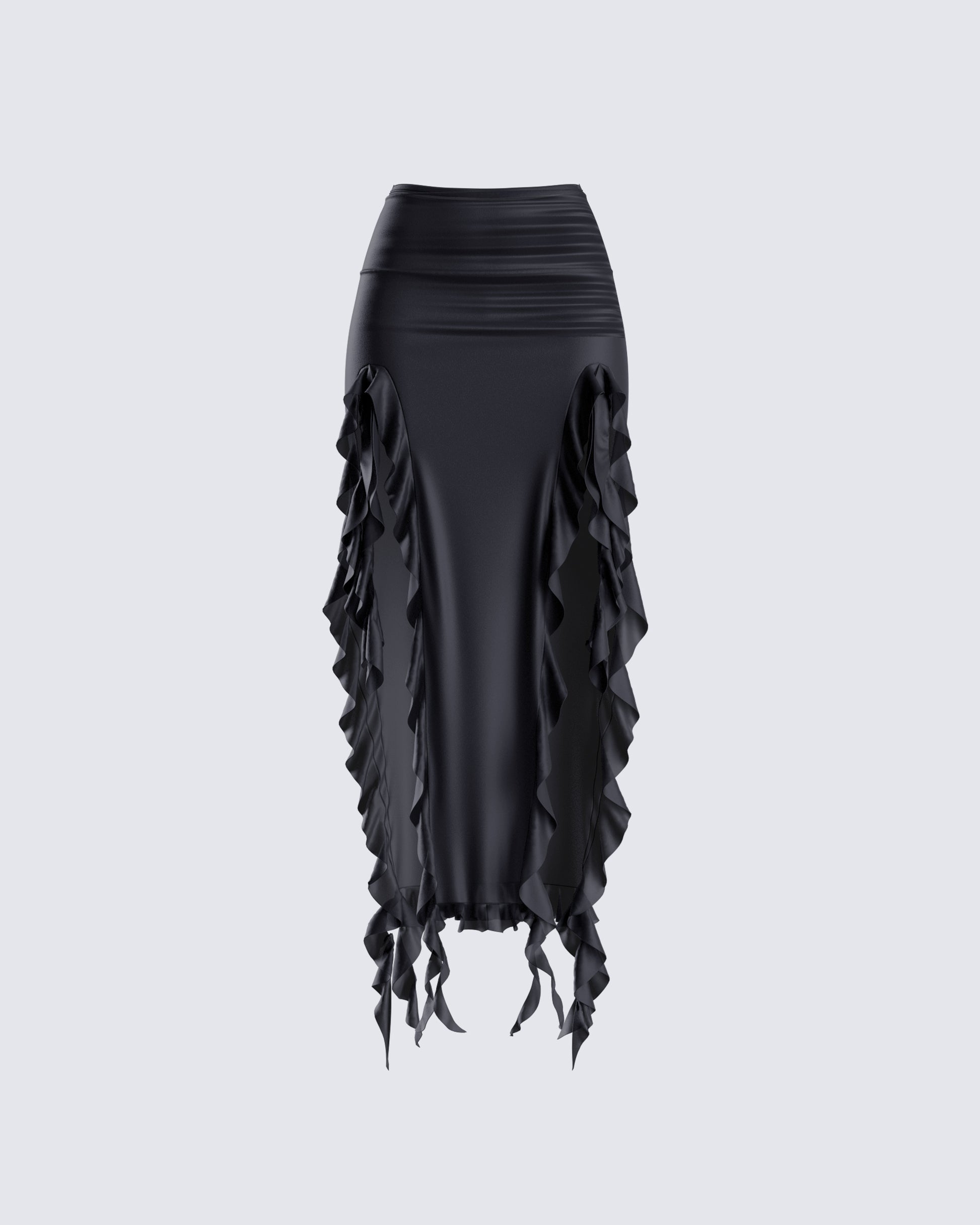 Veeti Black Jersey Ruffle Skirt 3d product front