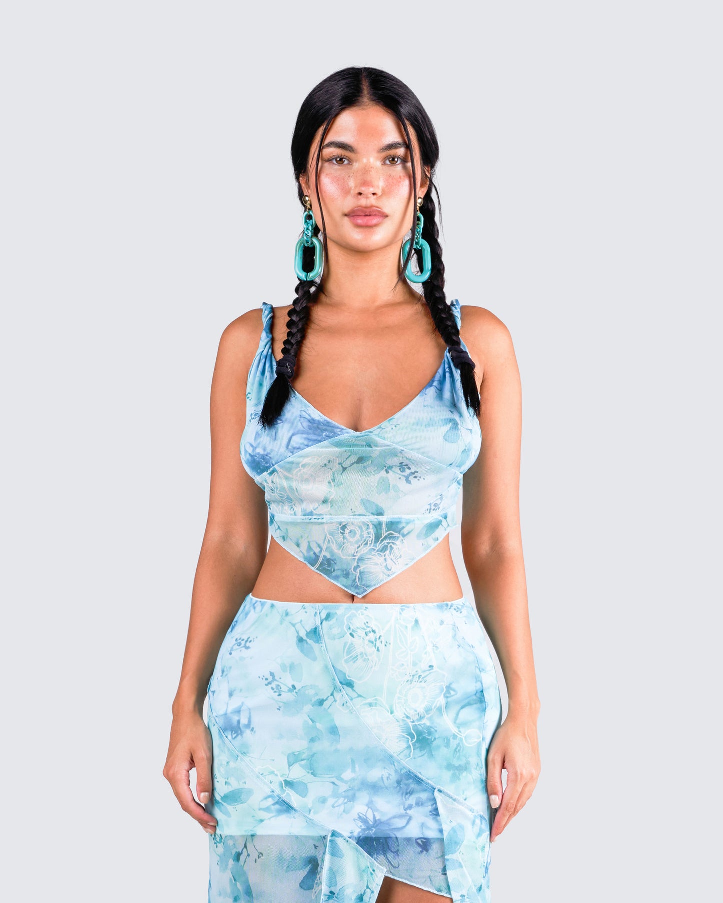 Bahia Mint Floral Print Top model front