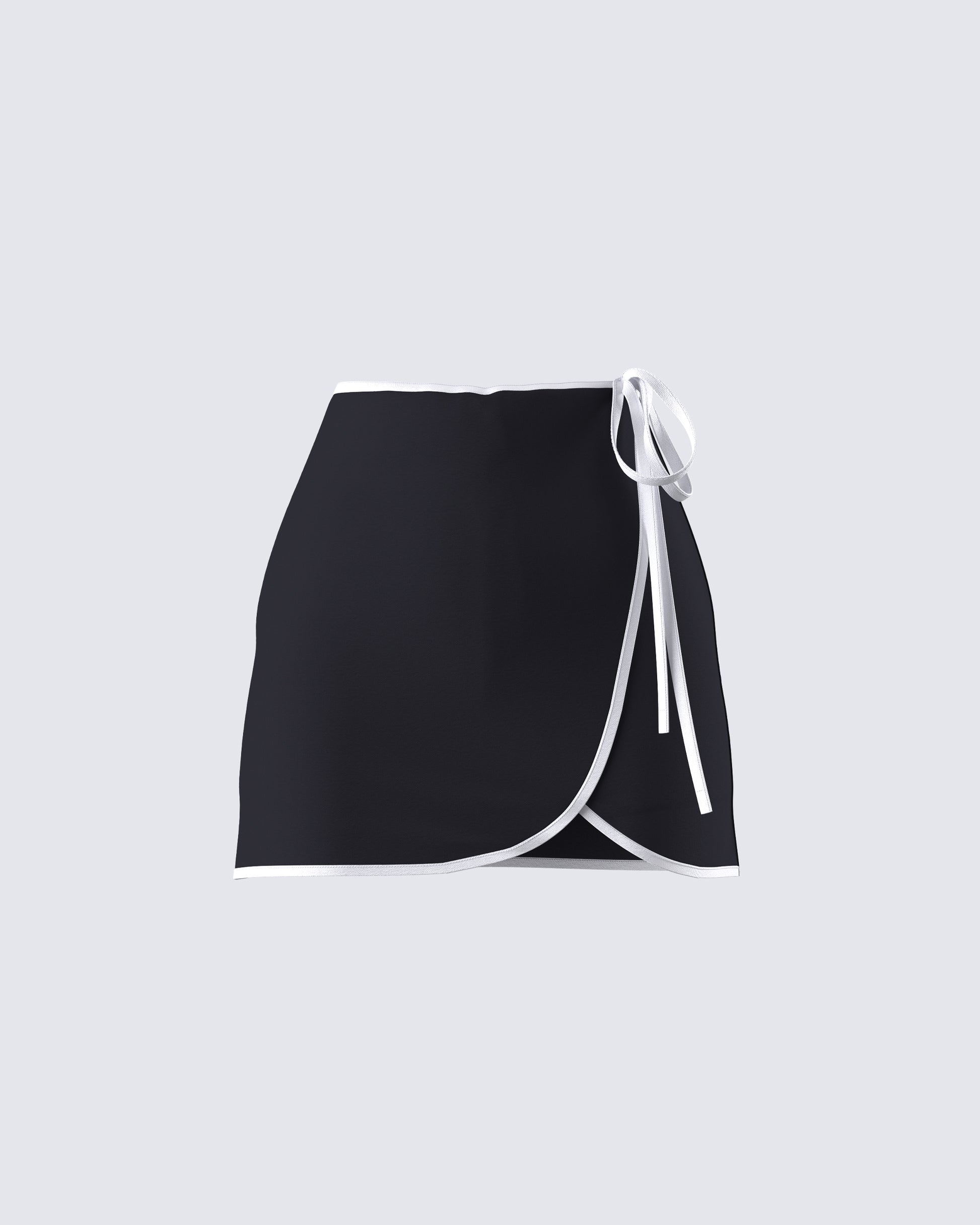 Kaede Black Contrast Binding Wrap Skirt product front