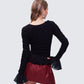 Eilis Black Texture Flute Cuff Blouse