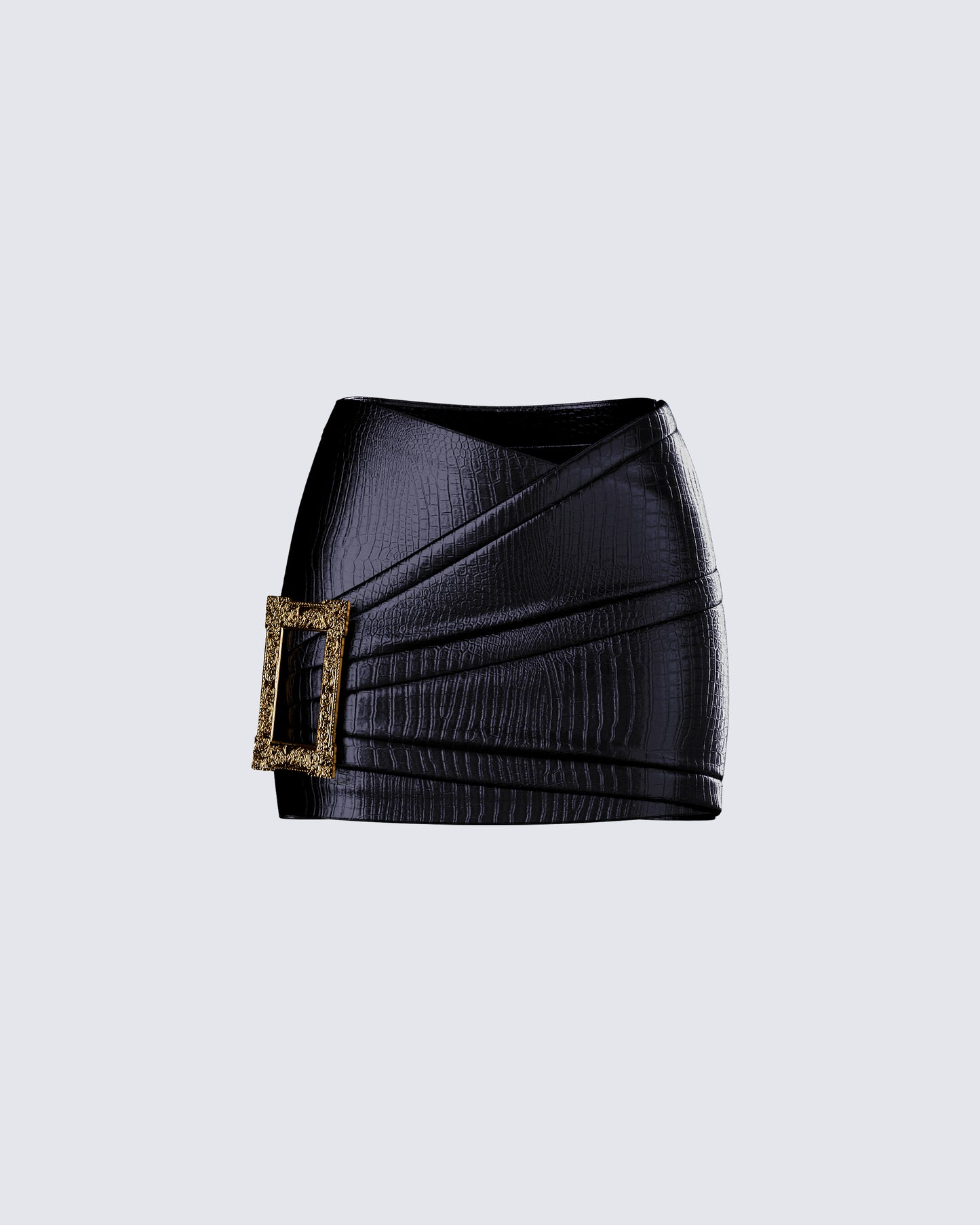 Whitley Black Vegan Leather Croc Micro Mini Skirt product front