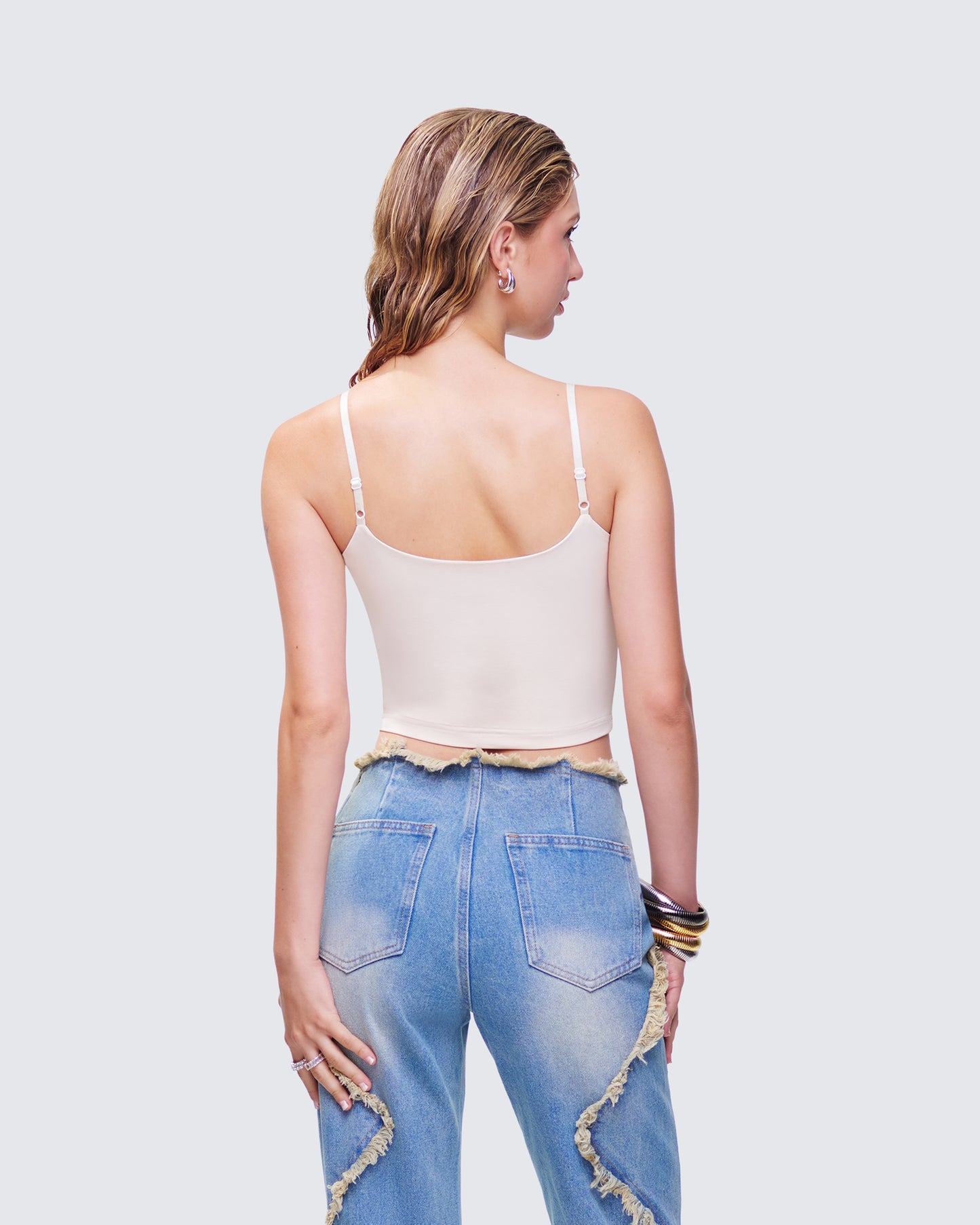 Soleia Ivory Rhinestone Slogan Cami Top