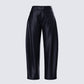 Flavia Black Vegan Leather Barrel Pant product front