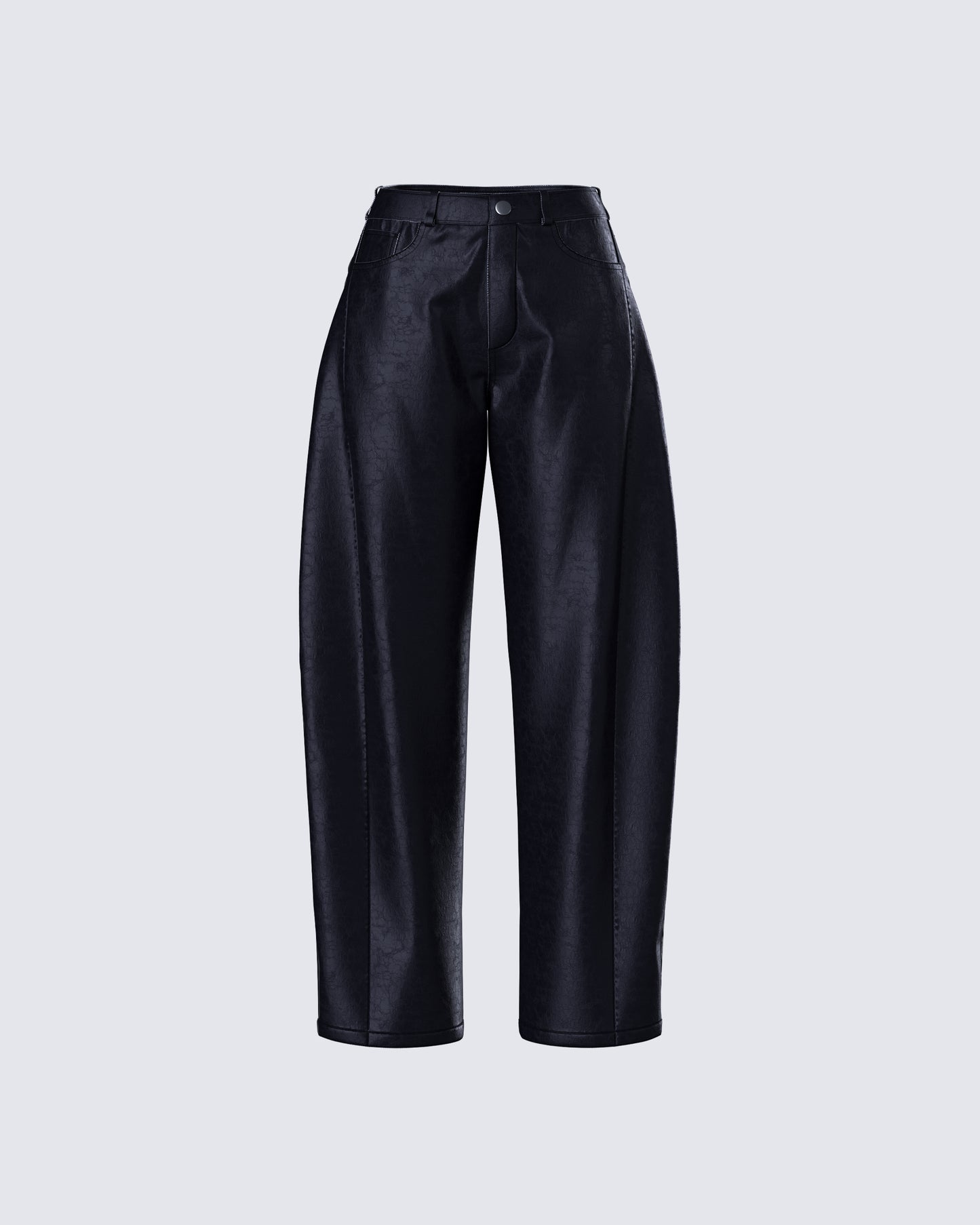 Flavia Black Vegan Leather Barrel Pant product front