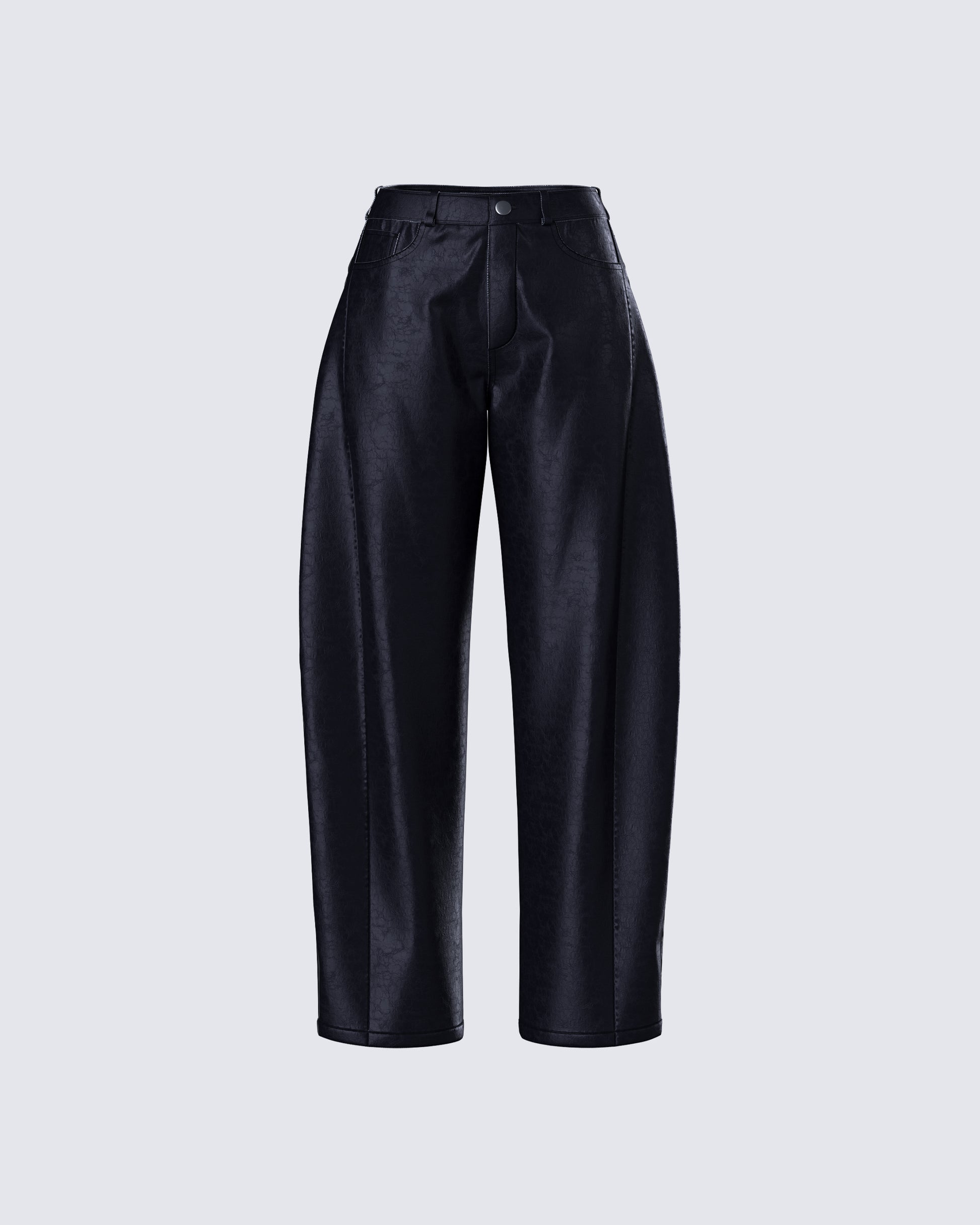Flavia Black Vegan Leather Barrel Pant product front