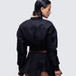 Khione Black Flight Satin Cropped Bomber Jacket