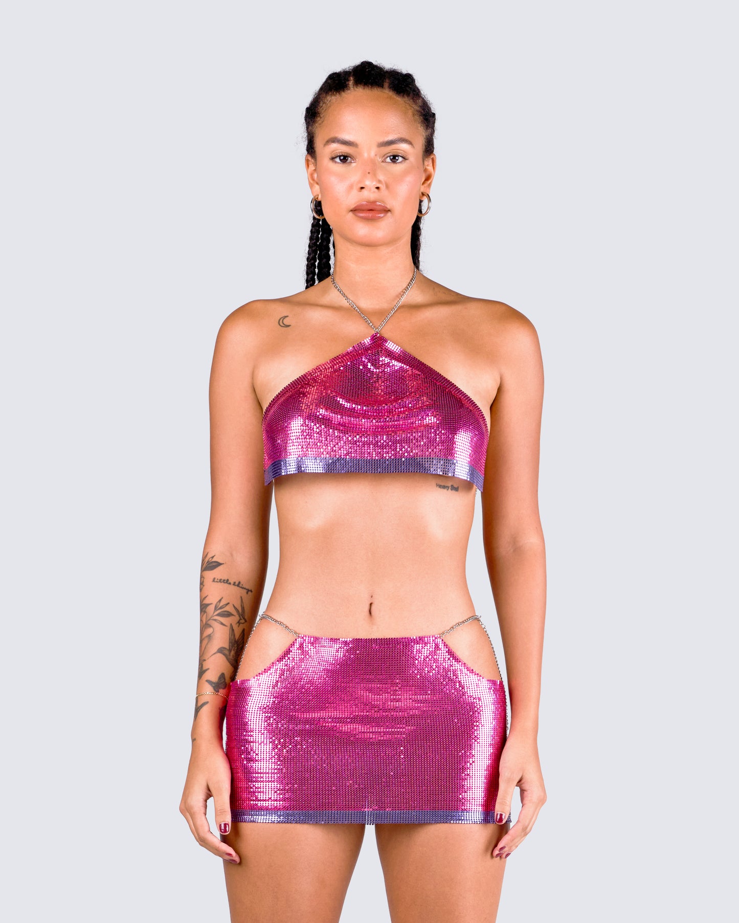 Jessa Hot Pink Chainmail Top model front