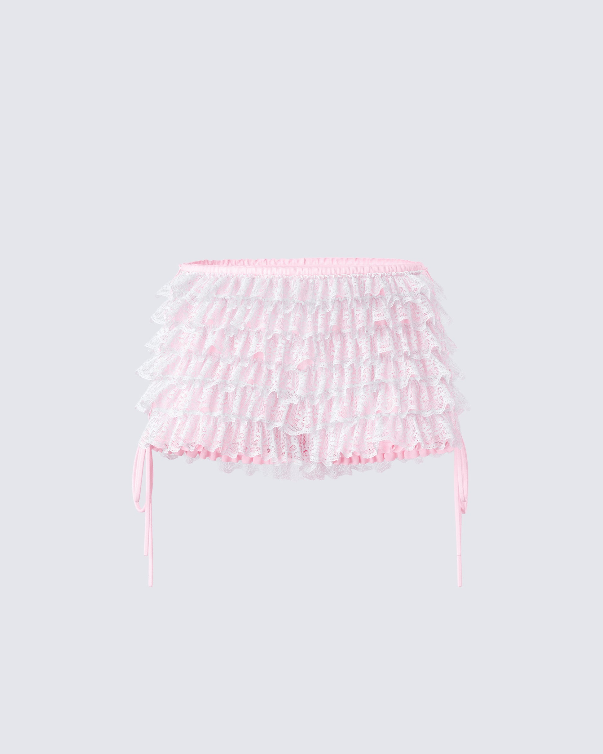 Hali Pink Lace Up Ruffle Micro Mini Short product front