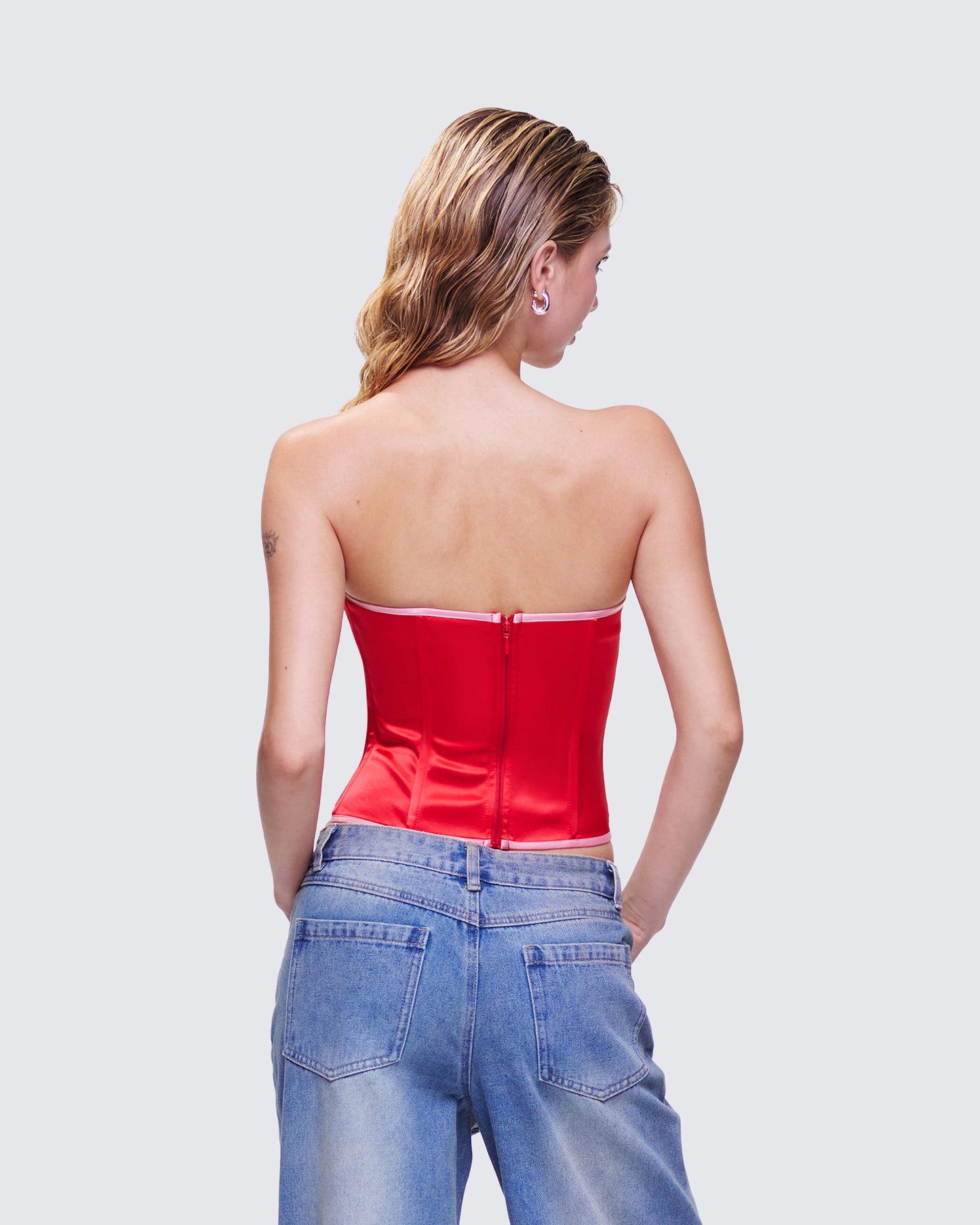 Villie Red Rose Detail Scalloped Edge Corset Top