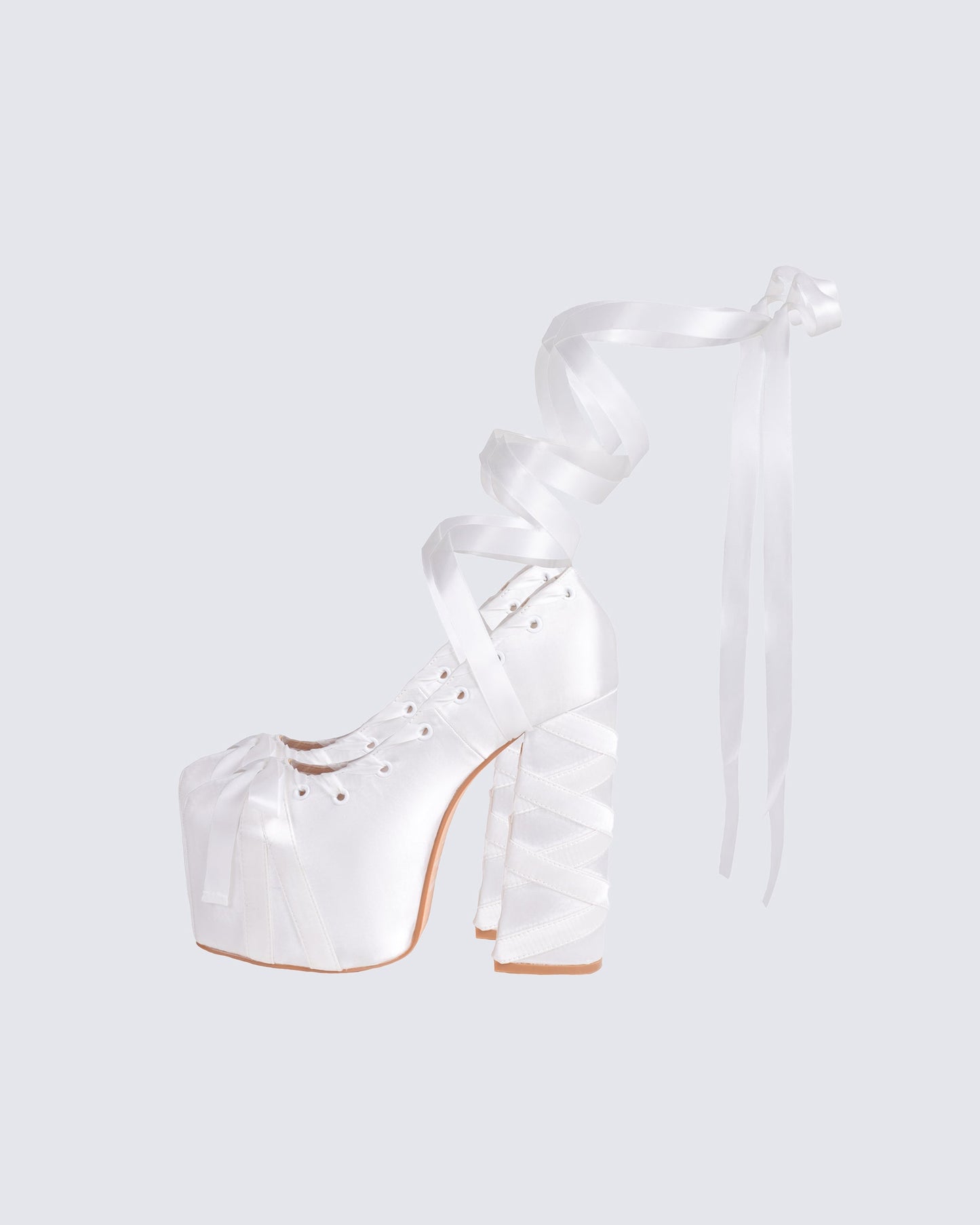 Porsha White Satin Platform Heel