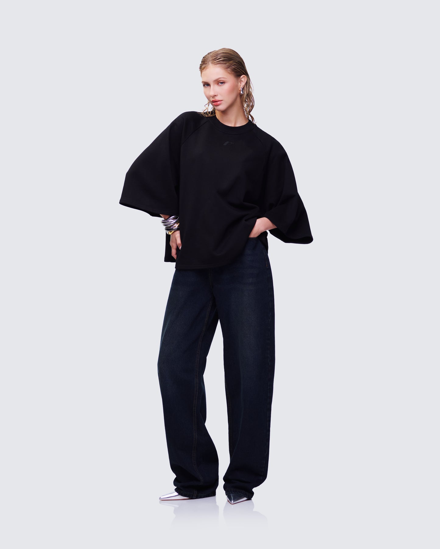 Mabelle Black Oversized Raglan Top