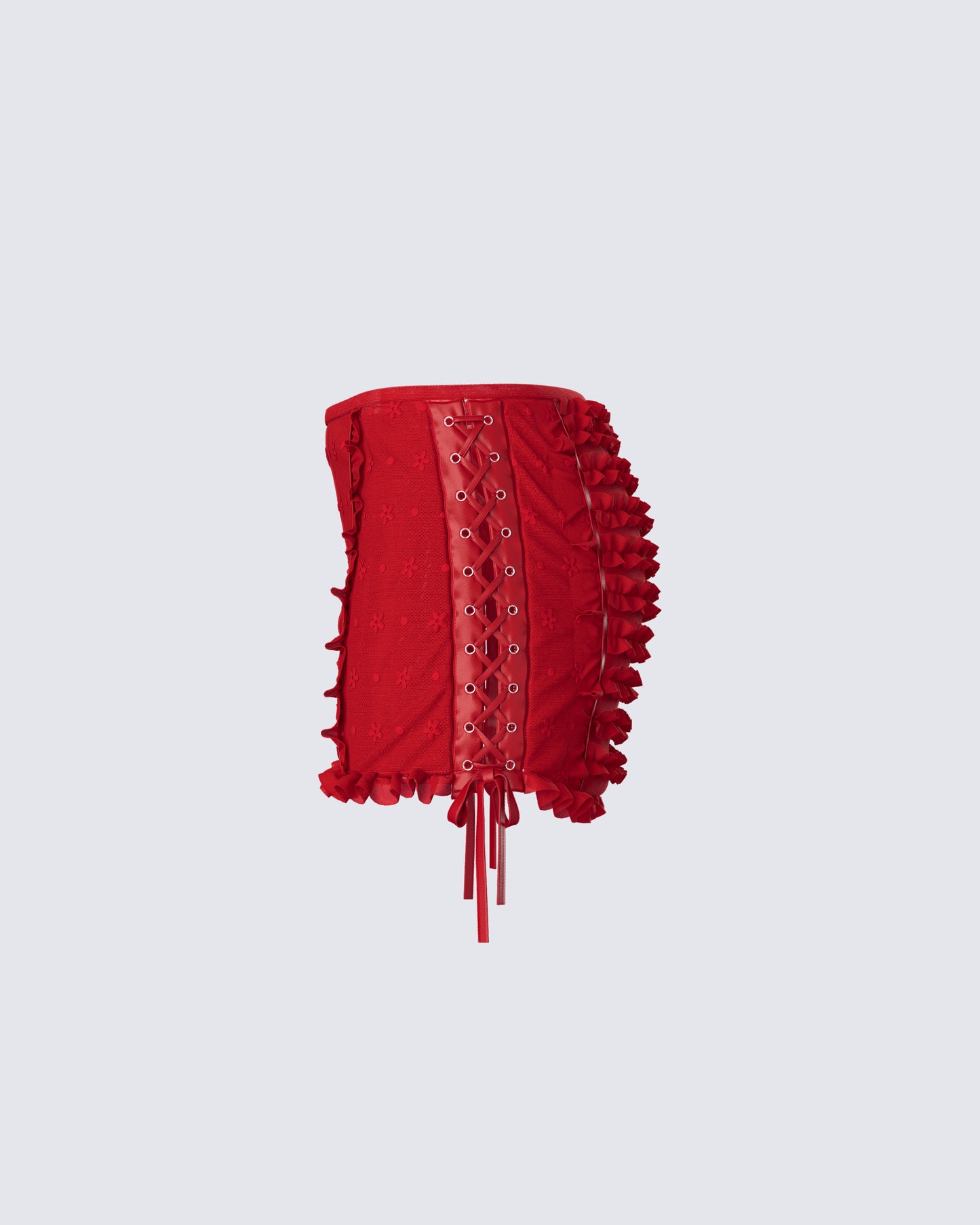 Kimona Red Ruffle Micro Mini Skirt
