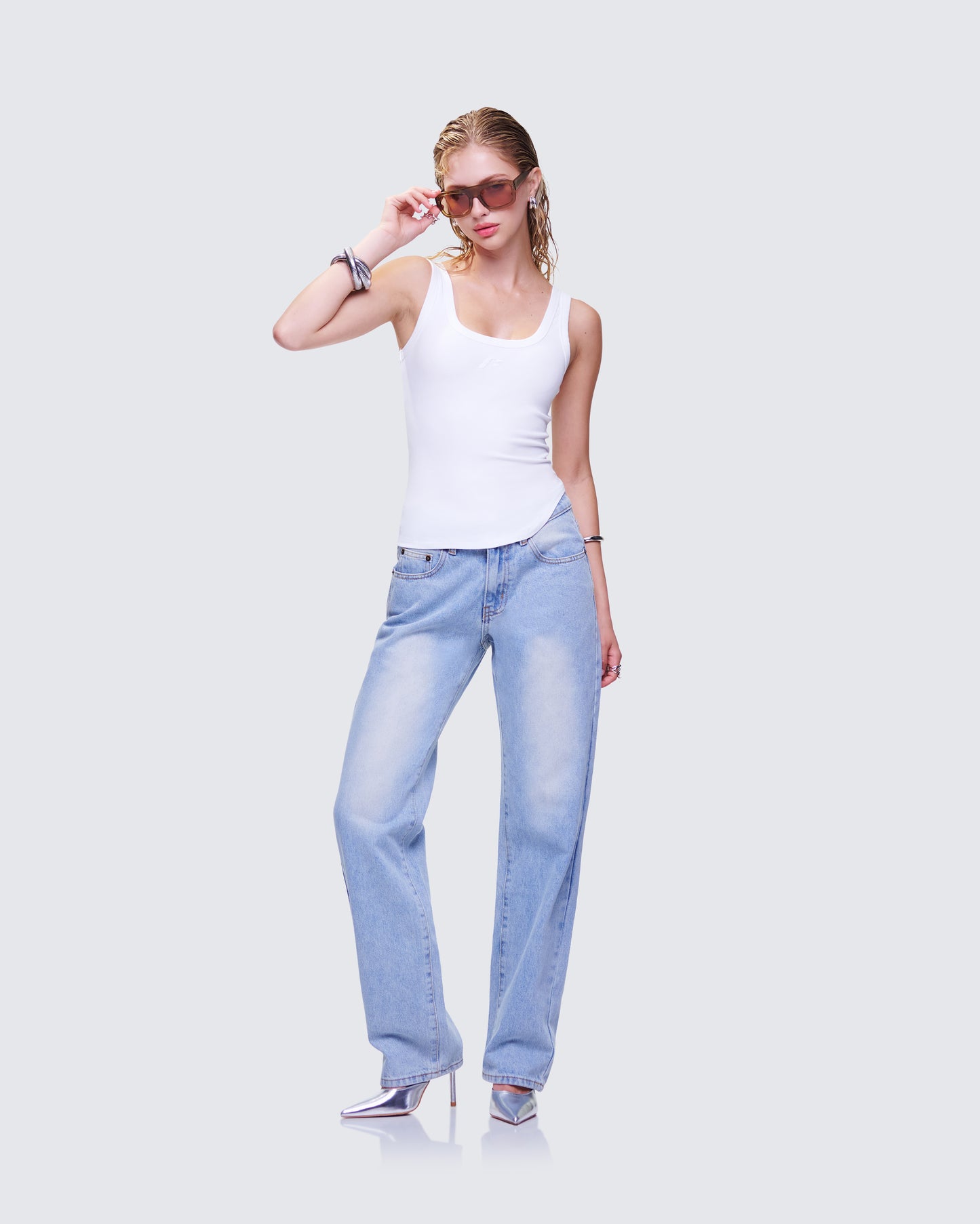 Naia White Tilted Hem Tank Top