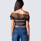 Baer Black Tulle Off Shoulder Top