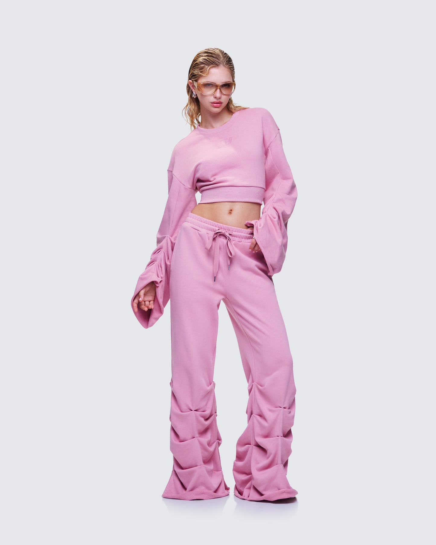 Una Pink Stacked Sleeve Sweatshirt