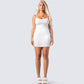 Mazi White Pointelle Mini Dress model front