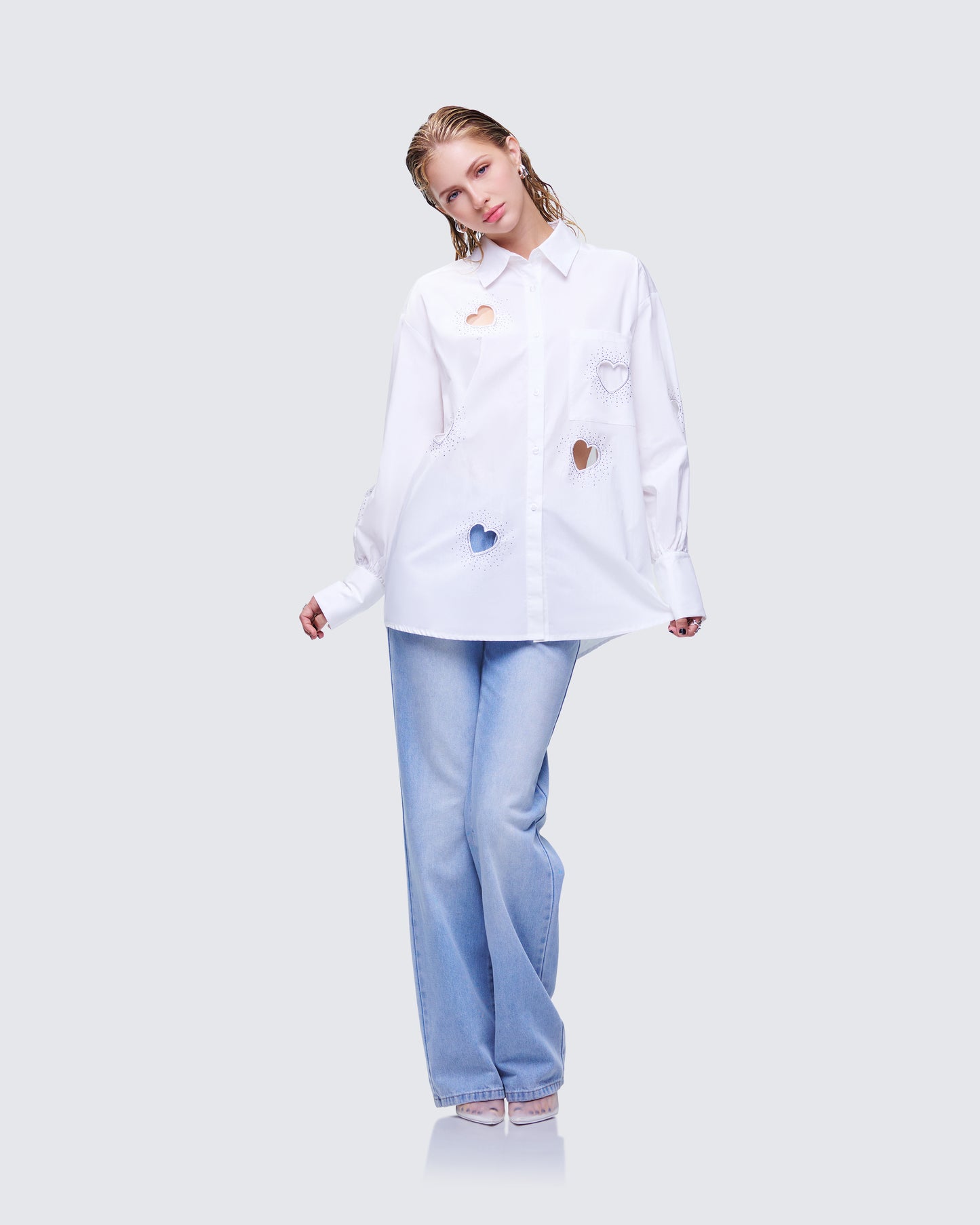 Rafaela White Heart Diamante Shirt