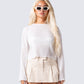 Emil White Plisse Long Sleeve Top model front