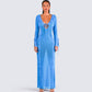 Florence Blue Mesh Maxi Dress model front