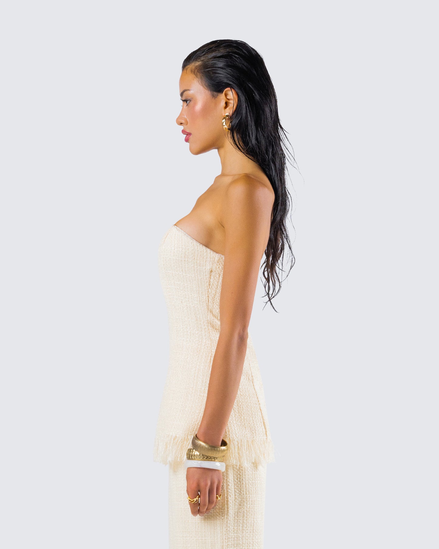 Havanah Ivory Tweed Strapless Top