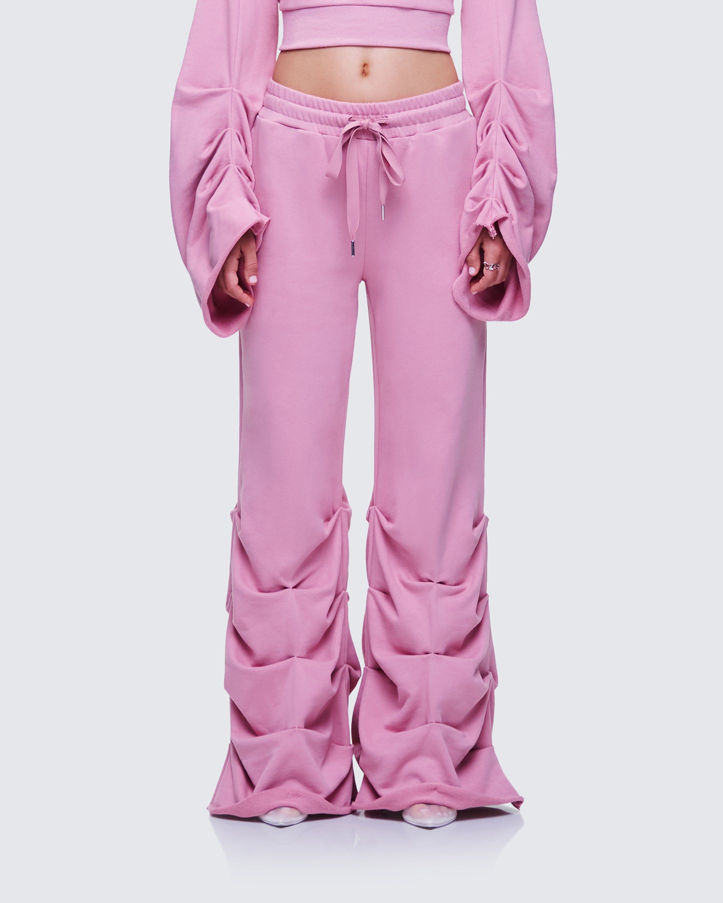 Una Pink Stacked Leg Toggle Sweatpant model front