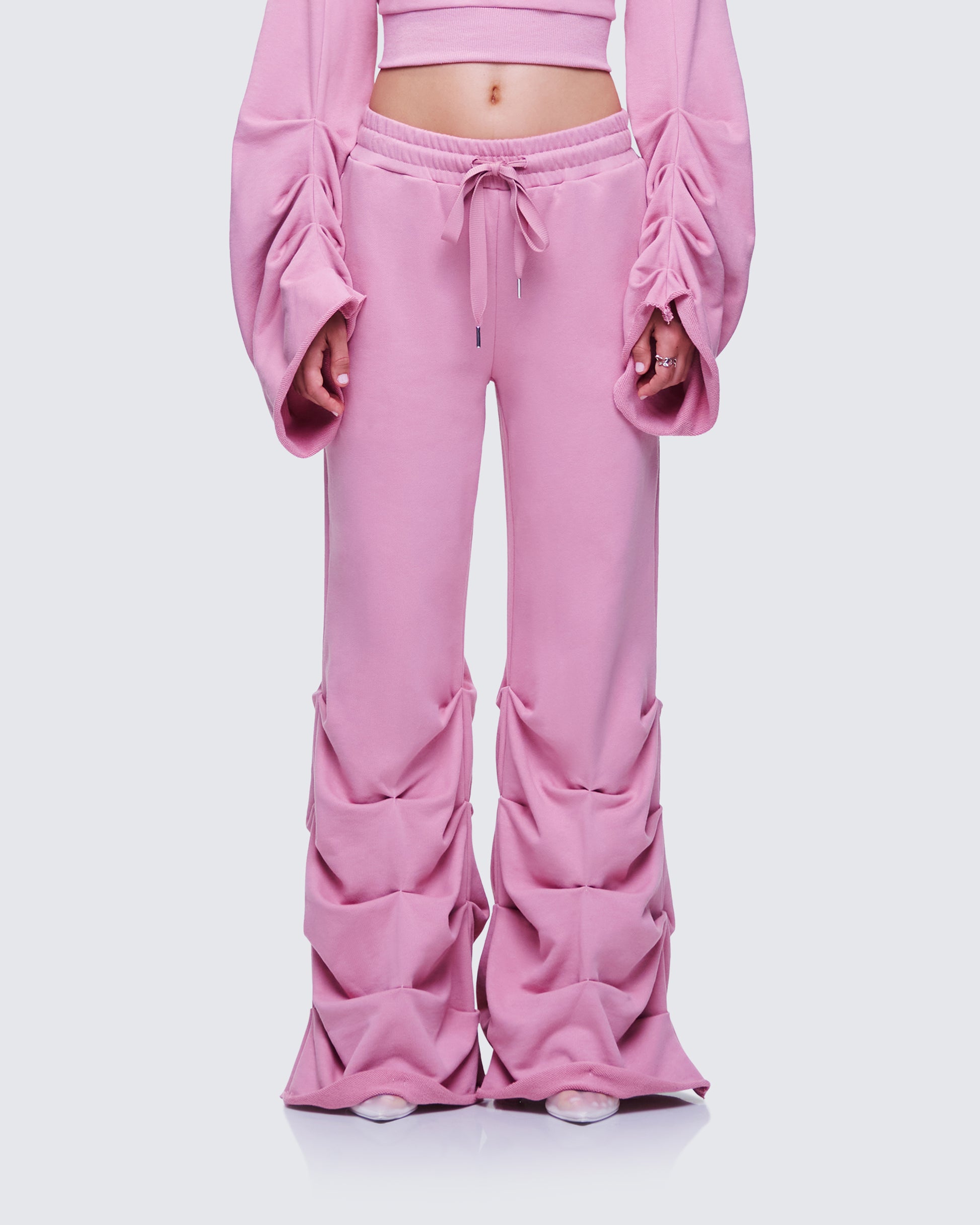 Una Pink Stacked Leg Toggle Sweatpant model front