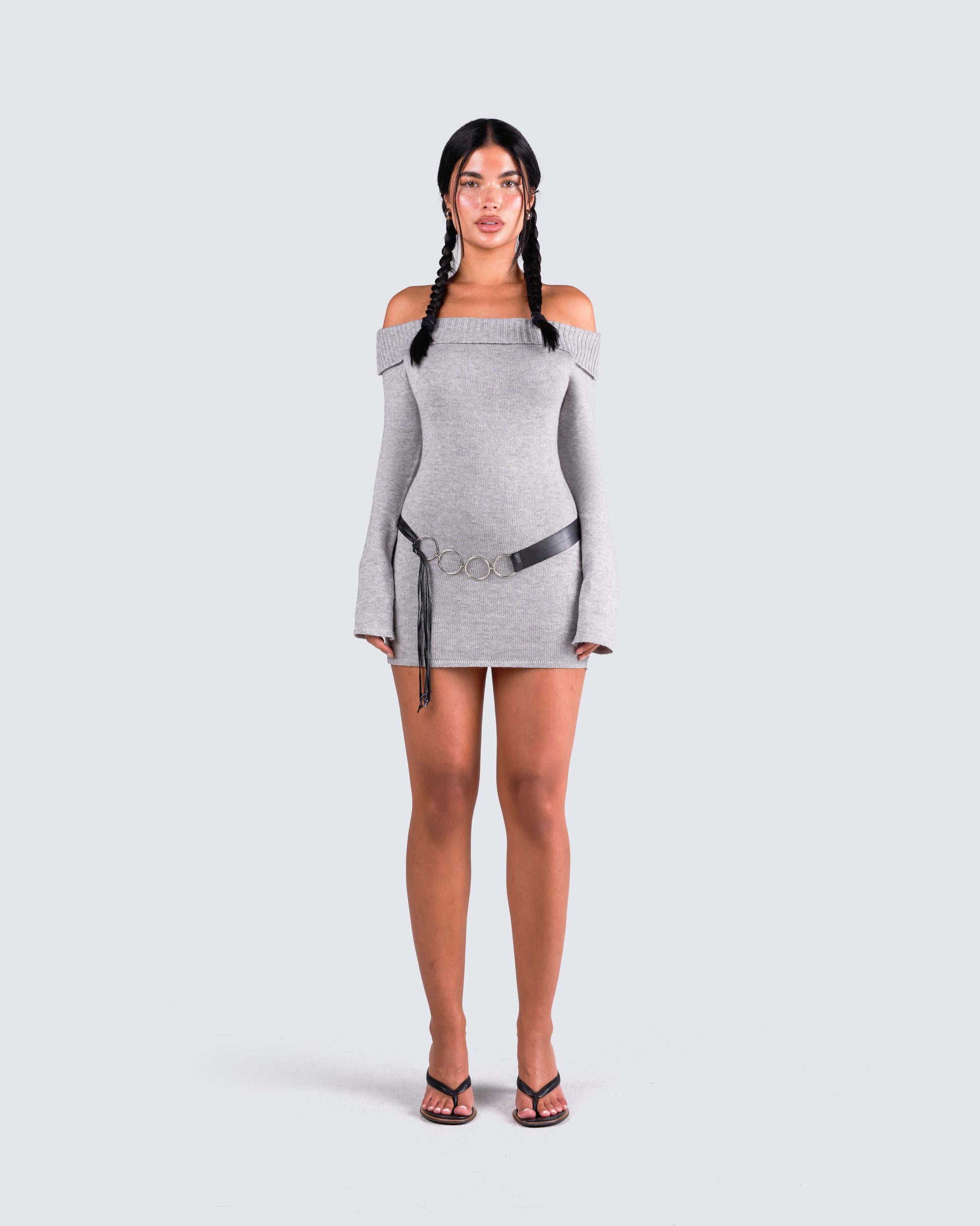 Abeni Grey Sweater Mini Dress model front