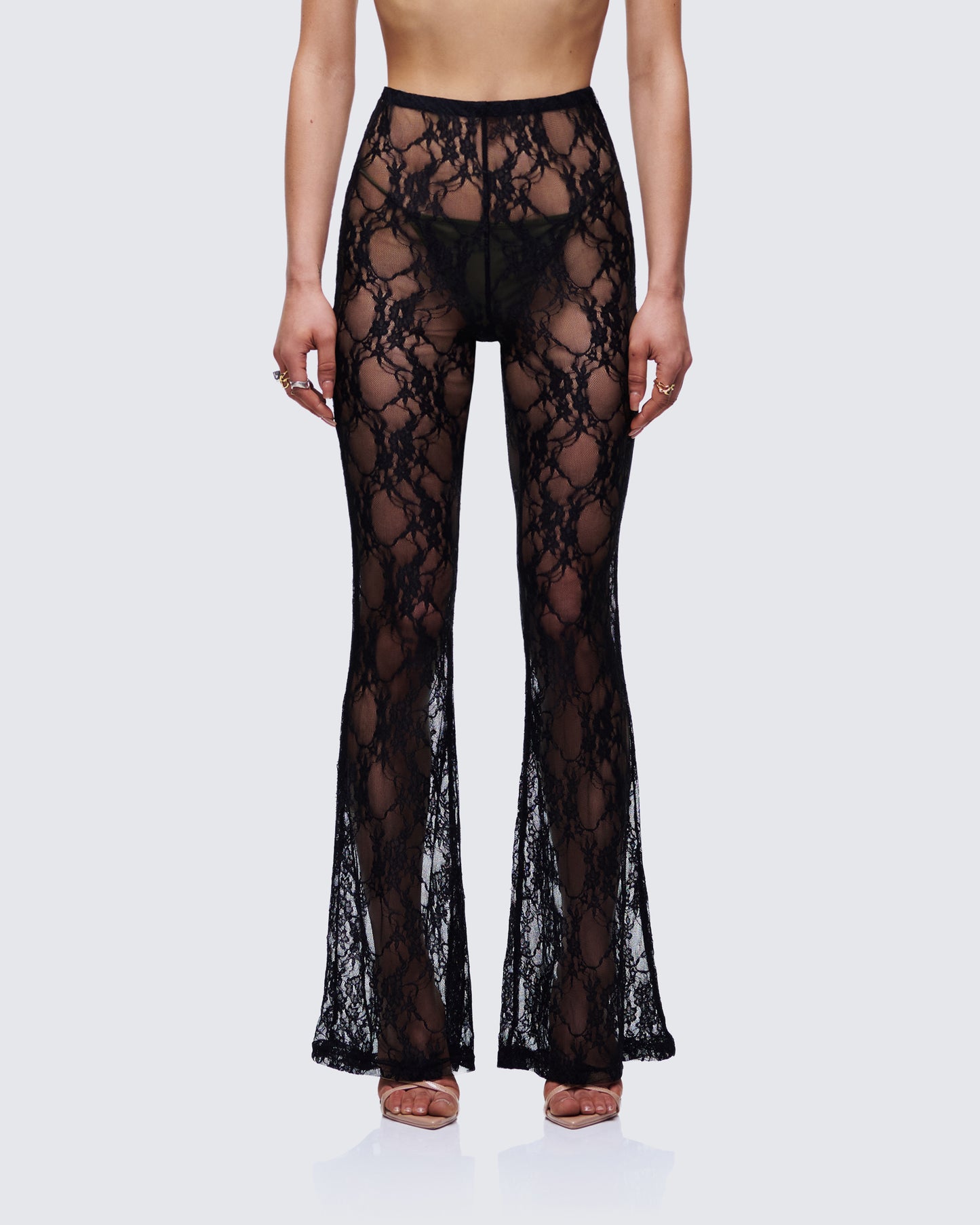 Arantza Black Lace Flared High Waisted Legging model front