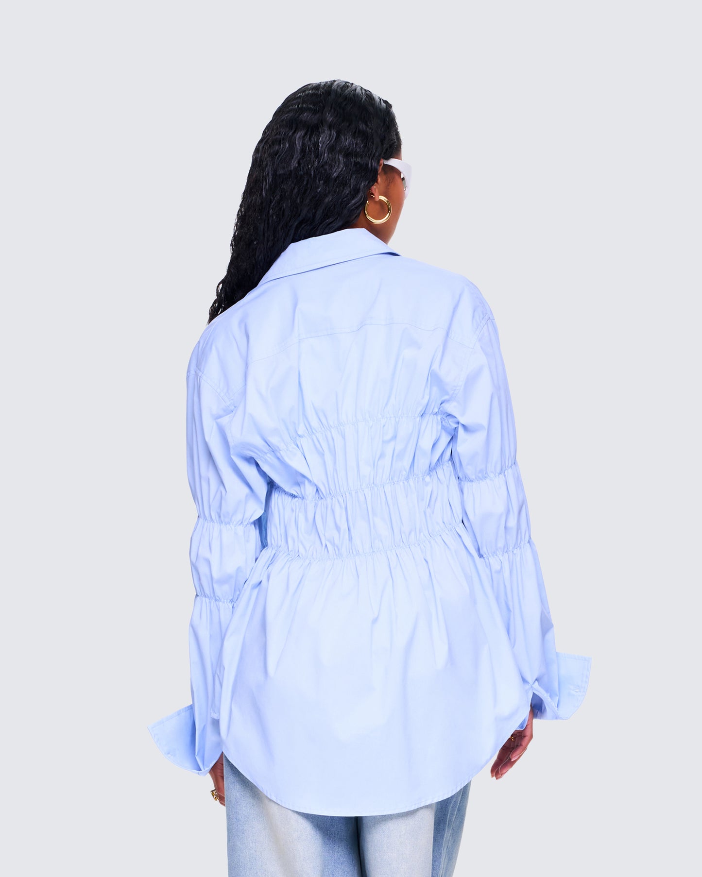 Reina Blue Poplin Ruched Shirt