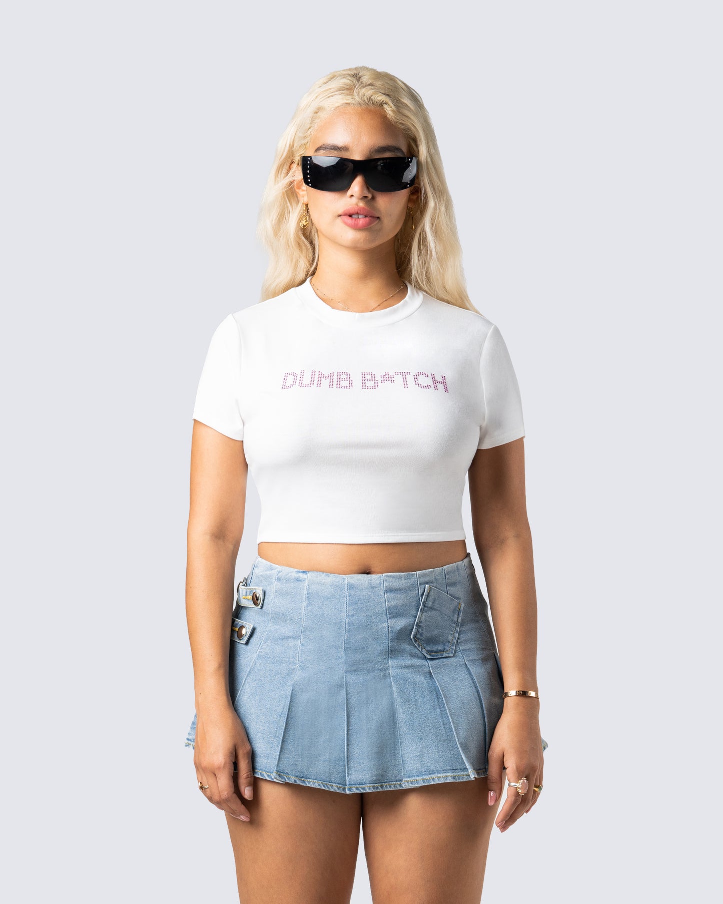 Imogene White Jersey Graphic Top model front