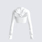 Eleni White Knit Hood Crop Top